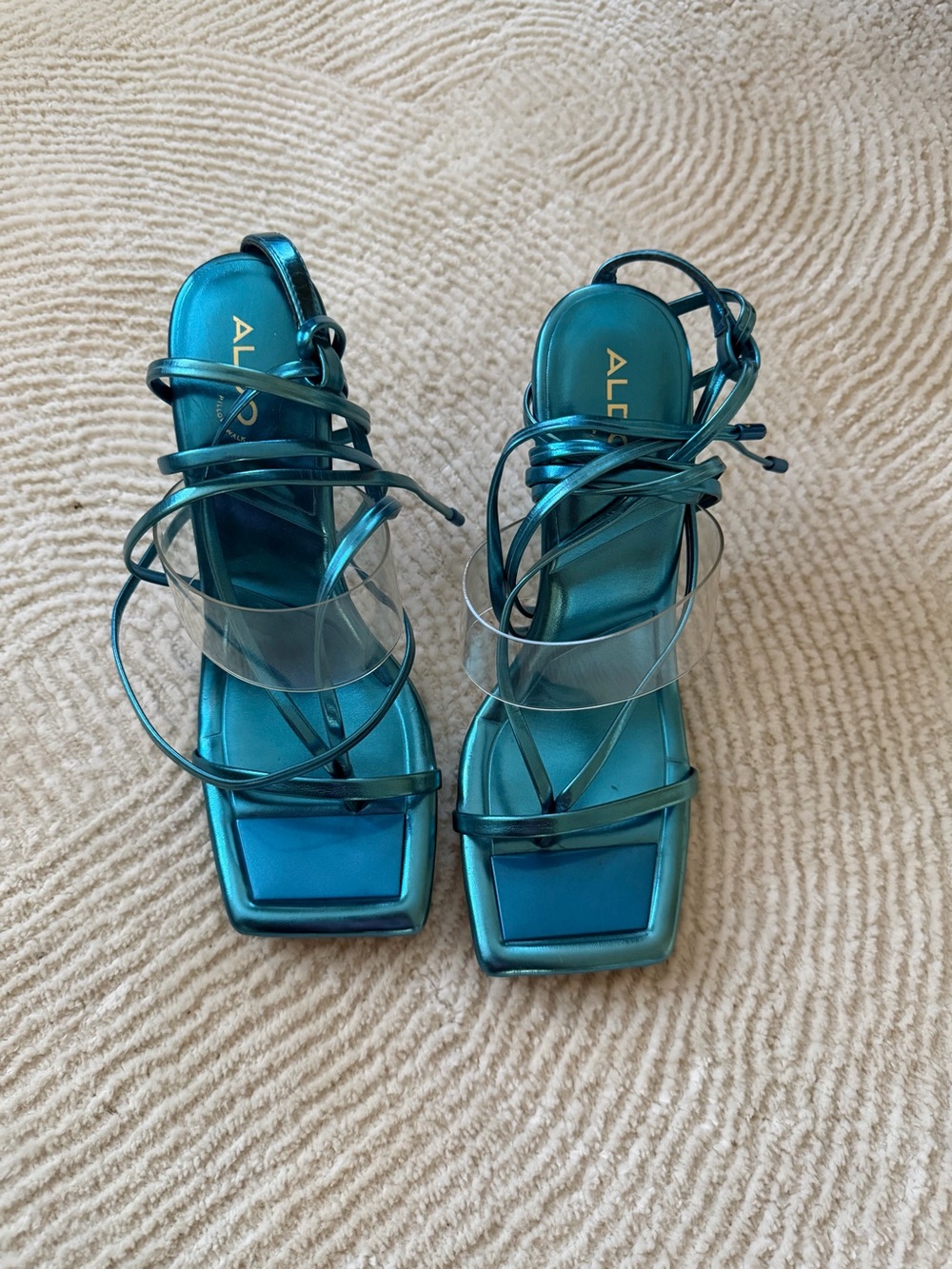 ALDO Metallic Teal Strappy Square-Toe Sandals